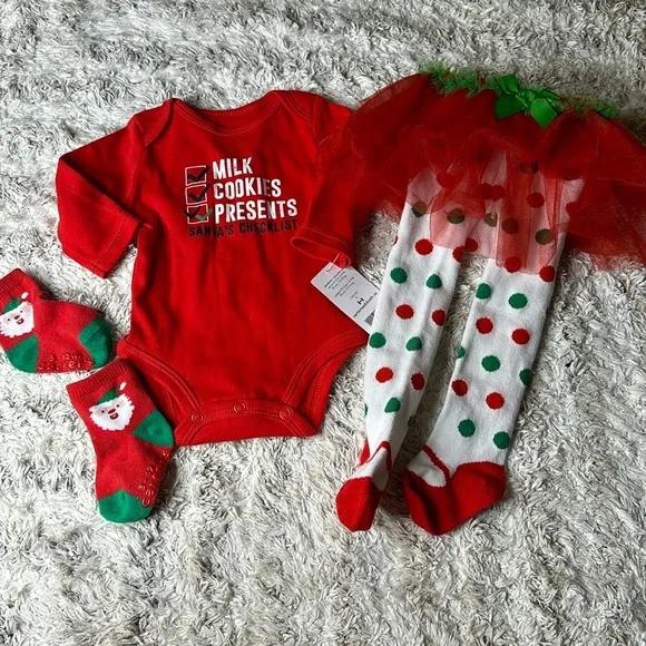 Christmas lot, newborn leggings and tutu and milk and onsie long sleeve NWT - Picture 1 of 11